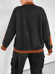 Flirla 大碼大學棒球服 - 黑色 - 查看 2