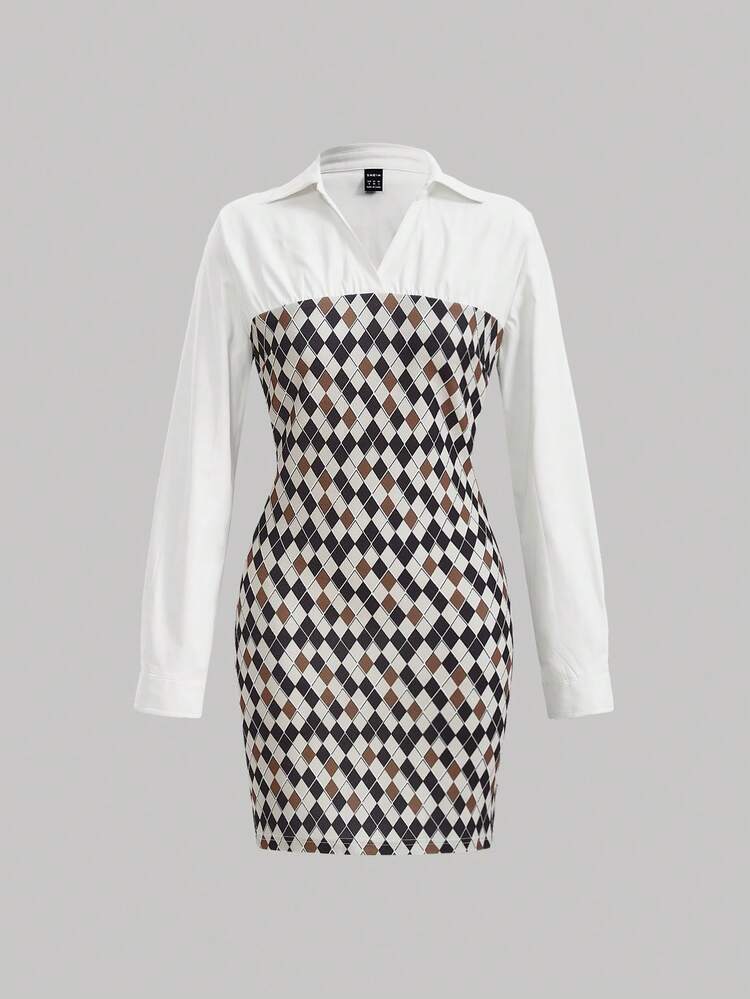 Diamond Checkered Patchwork Dress