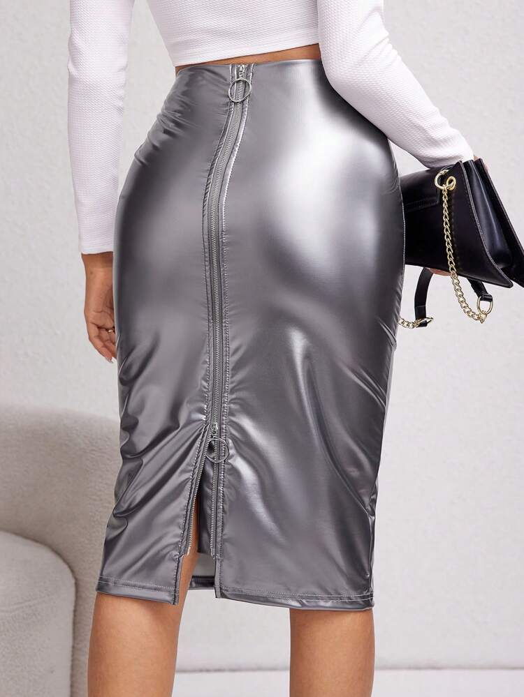 High Waist Metallic Pencil Skirt