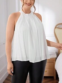 SHEIN Privé Plus Size Solid Color Tank Top - White - View 1