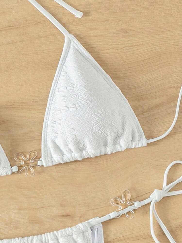 Women's Flower Pressed Halter Neck & Side Tie Bikini Set Summer