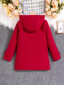 SHEIN Cô gái Màu Đỏ Sâu Nút còi Áo trùm đầu Đối với To lớn Trẻ em - Màu Đỏ Sâu - Xem 2