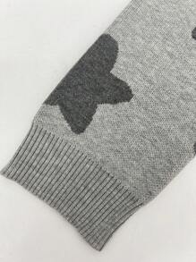 SHEIN Unity Có khóa kéo Thả vai Áo len Mở Với Sừng & Ngôi sao Huy hiệu Chi tiết - Xám - Xem 5