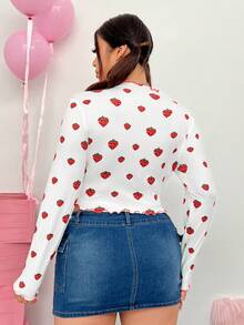 SHEIN EZwear Kích thước lớn In Dâu tây Cạnh rau diếp Áo thun - trắng - Xem 2