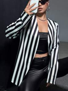 SHEIN Unity In sọc Mở Mặt trước áo - Đen và trắng - Xem 6