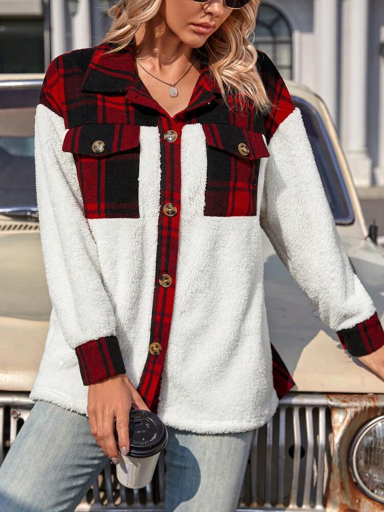 Plaid Shearling Patchwork Coat