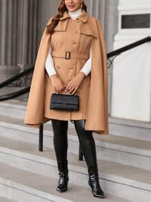 SHEIN Clasi Hơn áo tay cánh Đôi ngực Thắt lưng Áo khoác - Lạc đà - Xem 4