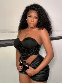 Slaydiva Rhinestone Detail Tube Top - Black - View 5