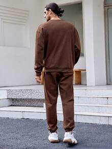 GENTILAND 2pcs Men's Casual Letter Printed Color Block Sweatshirt And Pants Set - Multicolor - View 2