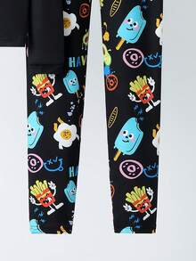 SHEIN Cậu bé Tween Giải trí Vòng cổ Mô hình Áo thun Và Dài Quần Vừa Khít Trang phục mặc nhà Bộ - màu đen - Xem 7