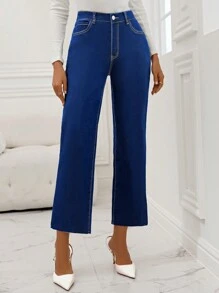 SHEIN Privé Solid Color Straight Leg Jeans