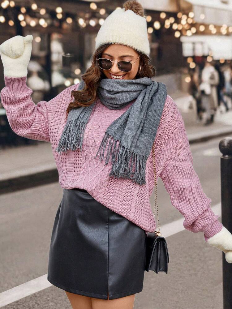 Turtleneck Chunky Knit Solid Plus Size Sweater For Women Knit Pullover Fall Winter Sweater