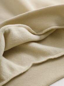 SHEIN Essnce 女款標語印花落肩套頭衫 - 杏色 - 查看 5