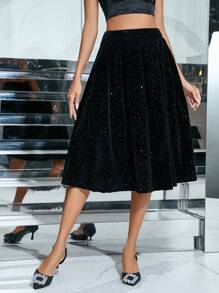 SHEIN BAE Velvet Skirt - Black - View 4