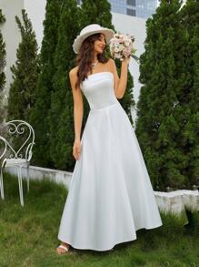 Vestido de novia elegante blanco con manga tubo - Blanco - Ver 1