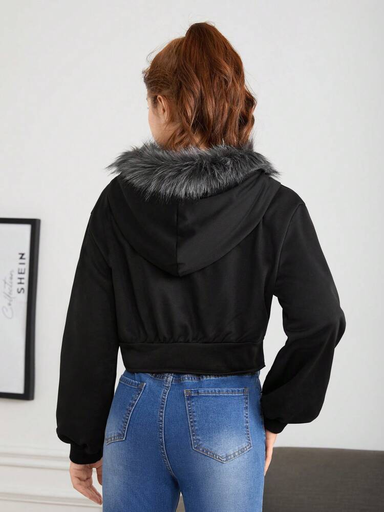 Teen Girl Fuzzy Trim Zip Up Sweatshirt