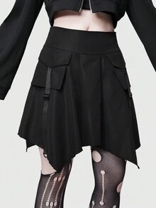 ROMWE Avant Women's Gothic Style Utility Skirt - Black - View 5