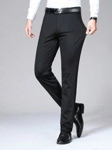 Calça Casual Reta Solta com Bolso Simples para Escritório Masculino - Preto - Visão 1