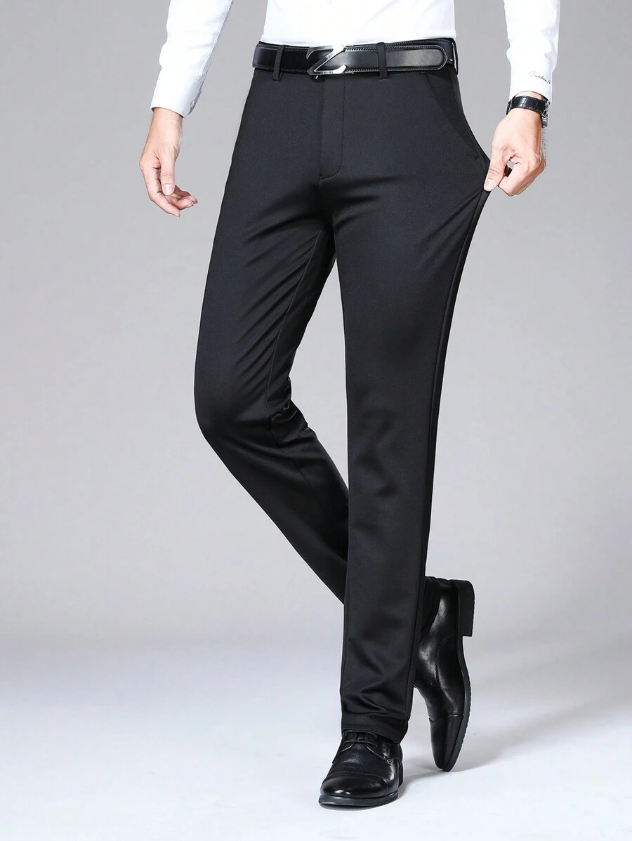 Calça Casual Reta Solta com Bolso Simples para Escritório Masculino - Preto - Visão 1