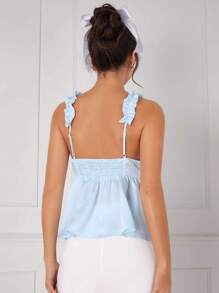 Enchnt 女士荷葉邊打結前扣坦克頂