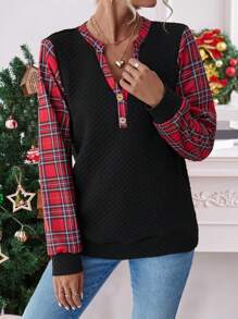 SHEIN LUNE 女士格子套头卫衣（颜色随机）秋季款 - 彩色 - 查看 3