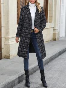 SHEIN LUNE 格紋圖案西裝領粗花呢花呢外套 - 黑色 - 查看 8