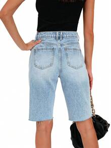Casual Ripped Loose Denim Midi Pants - Light Wash - View 2