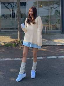 DAZY 1pc Solid Drop Shoulder Sweater - Beige - View 8