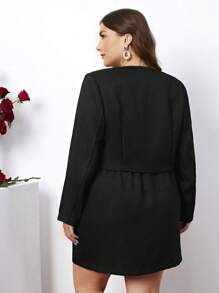 SHEIN Clasi Women's Plus Size Plain Button Up Shirt And Skirt Set - Black - View 2