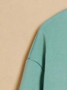 Teen Girl Tower & Letter Graphic Drop Shoulder Pullover - Mint Green - View 3