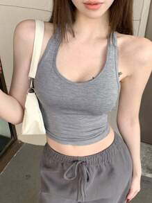 DAZY Của phụ nữ Halter Neck Áo ba lỗ - Xám - Xem 8