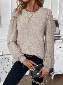 SHEIN LUNE 女士燈籠袖t卹 - 杏色 - 查看 5