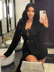 SHEIN SXY Dames Nieuwjaar Contrast Fluweel Goud Knoop Blazers