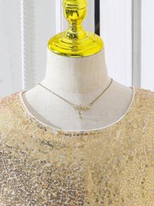 Explorewe 少女金色閃爍網眼無袖連衣裙,配有蝴蝶結 - 金色 - 查看 4