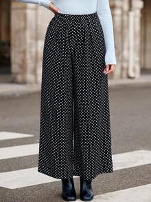 SHEIN Clasi Của phụ nữ Chấm bi Rộng chân Quần - màu đen - Xem 5