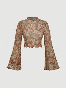 SHEIN MOD Kích thước lớn Của phụ nữ Hoa In Tay áo chuông Áo - Nhiều màu - Xem 1
