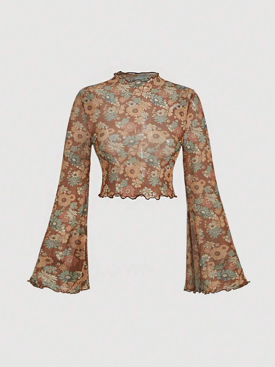 SHEIN MOD Kích thước lớn Của phụ nữ Hoa In Tay áo chuông Áo - Nhiều màu - Xem 1