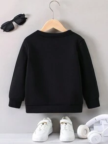 Young Boy Slogan & Dog Print Thermal Pullover - Black - View 2