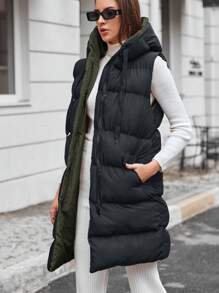 EURMUSE Zipper Front Hooded Padded Jacket - Multicolor - View 3