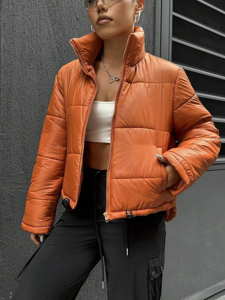 Zipper Front Short Padded Padded Coat Clothes Winter Fall Cloth For Women