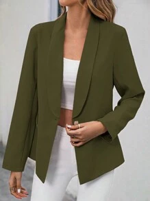 SHEIN Privé Blazer De Color Sólido Para Mujer - Verde militar - Ver 6