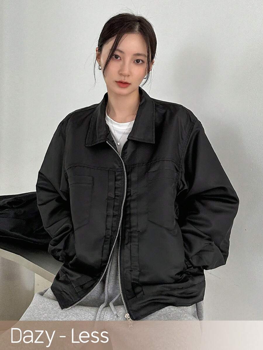 DAZY 拉鍊式下垂肩夾克 - 黑色 - 查看 1