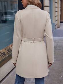 Chiquease Của phụ nữ Dây kéo Áo khoác Với Thắt Lưng - Màu be - Xem 2