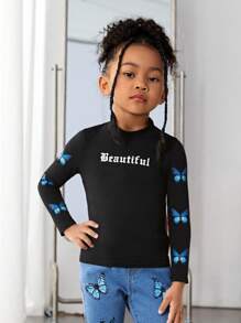 SHEIN Young Girl Casual Knitted Short Sleeve T-Shirt With Round Neckline For Street Style - Black - View 5