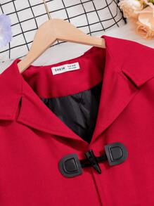 SHEIN Cô gái Màu Đỏ Sâu Nút còi Áo trùm đầu Đối với To lớn Trẻ em - Màu Đỏ Sâu - Xem 5