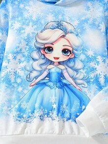 SHEIN Tween Girls' Princess Snowflake Printed Sweatshirt And Sweatpants Set - Blue - View 5