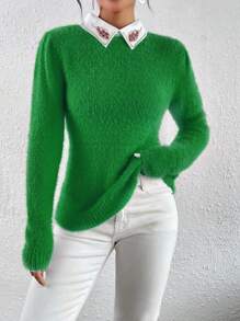 SHEIN Unity Suéter De Mujer Con Detalles De Pedrería - Verde - Ver 6