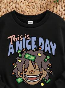 男童秋冬卡通印花長袖圓領運動衫 - 黑色 - 查看 3