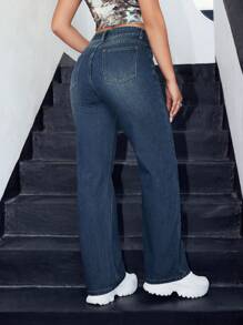 SHEIN EZwear Của phụ nữ Mèo Whisker Quần legging thẳng - Rửa trung bình - Xem 2