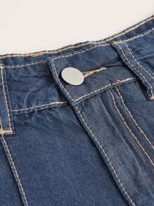 SHEIN MOD Women Plain Color Slightly Folded High Waist Midi Skirt - Dark Wash - View 3